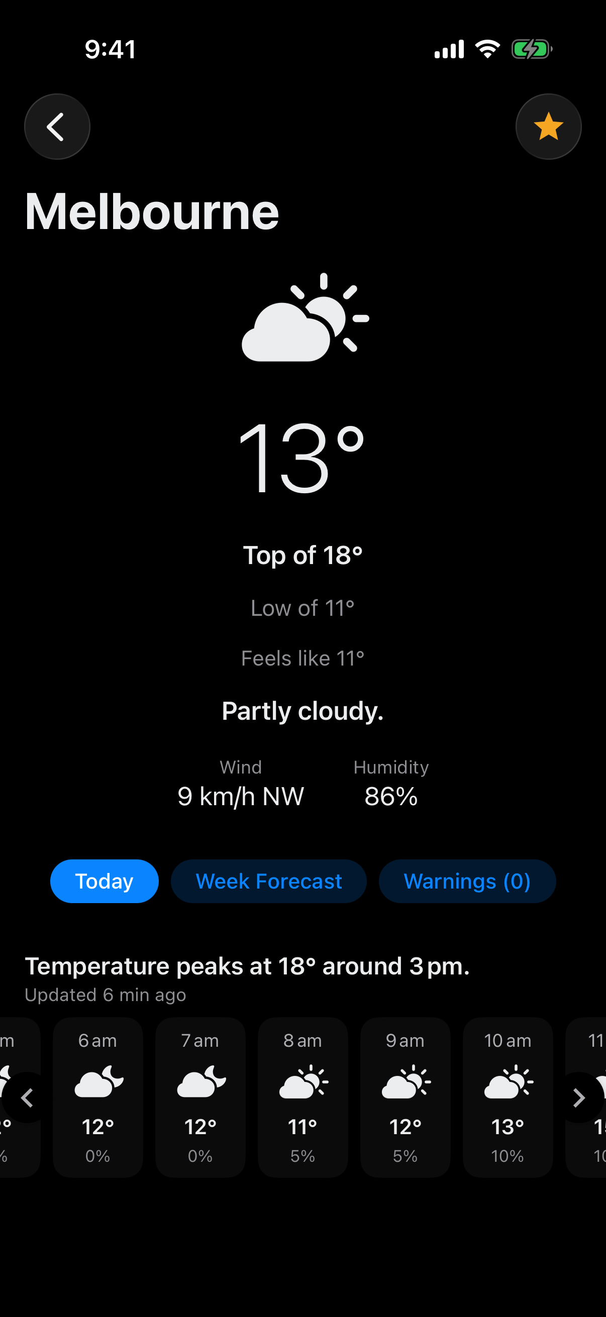 Current conditions screen